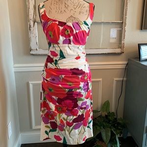 Suzi Chin for Maggy Boutique White Dress with Pink & Red Floral Print